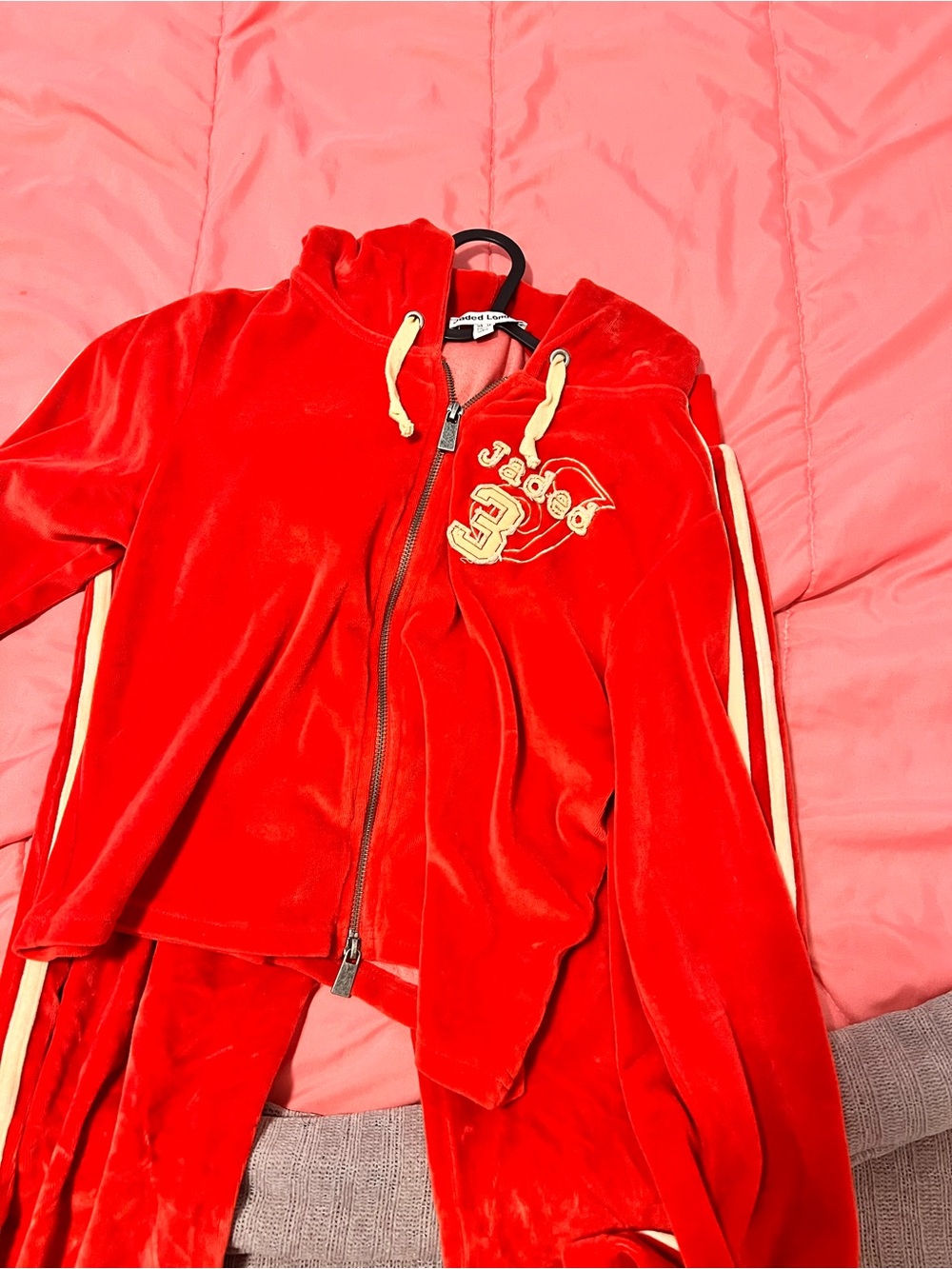 Red Velour Zip-Up Hoodie Jacket - JADED LONDON